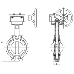 Wafer type butterfly valve with steel body and stainless steel disk and EPDM seat, DN300, PN16. PA300 series reducer